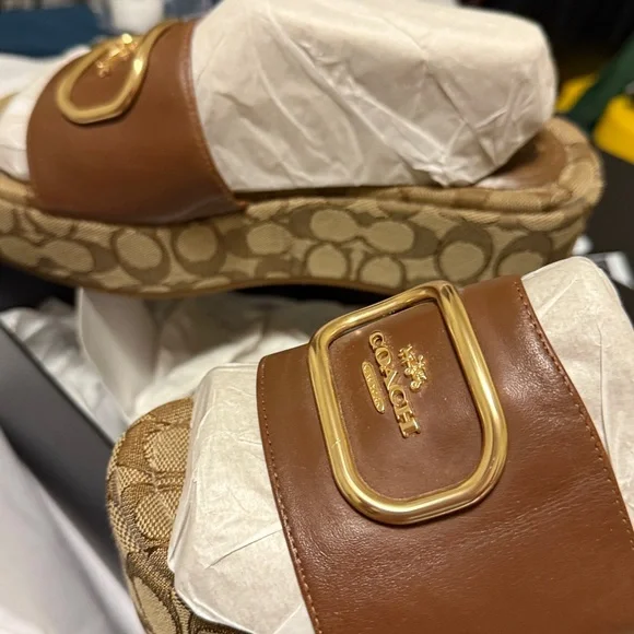 Coach Brown Signature Mules with Gold Accent - Picture 7 of 13